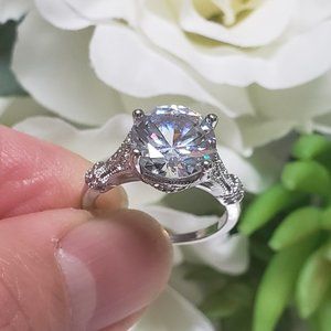 Luxury Radiant Cubic Zirconia Ring 925 Silver Engagement Wedding Ring